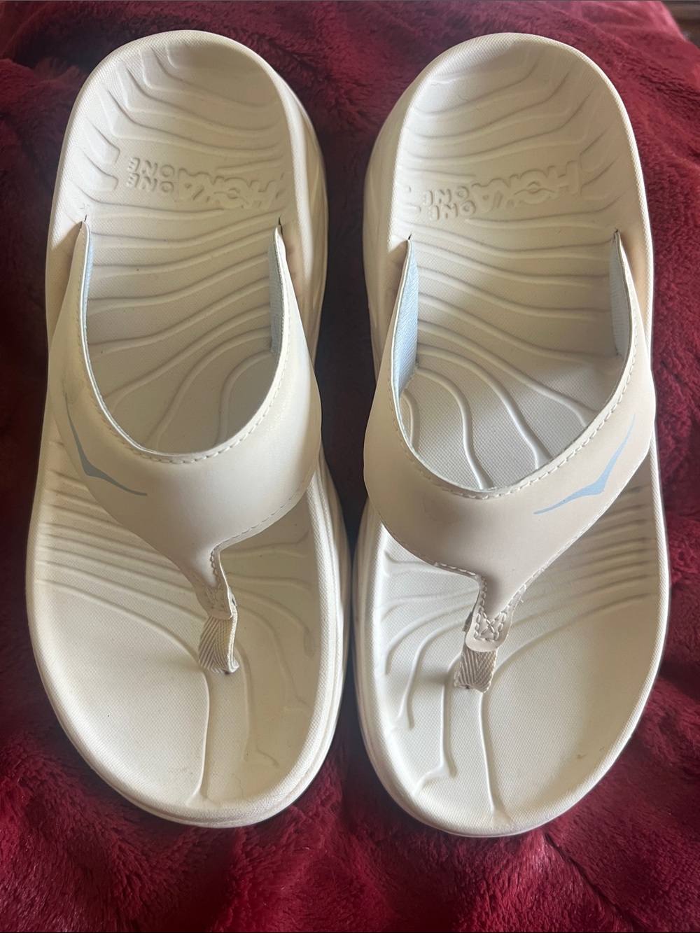 Hoka One One Women's Cream/Light Blue Flip Sandals